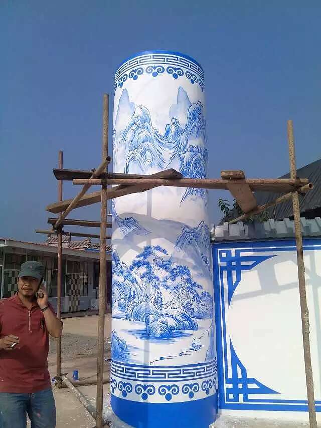 青花柱墙体彩绘锦泰彩绘
