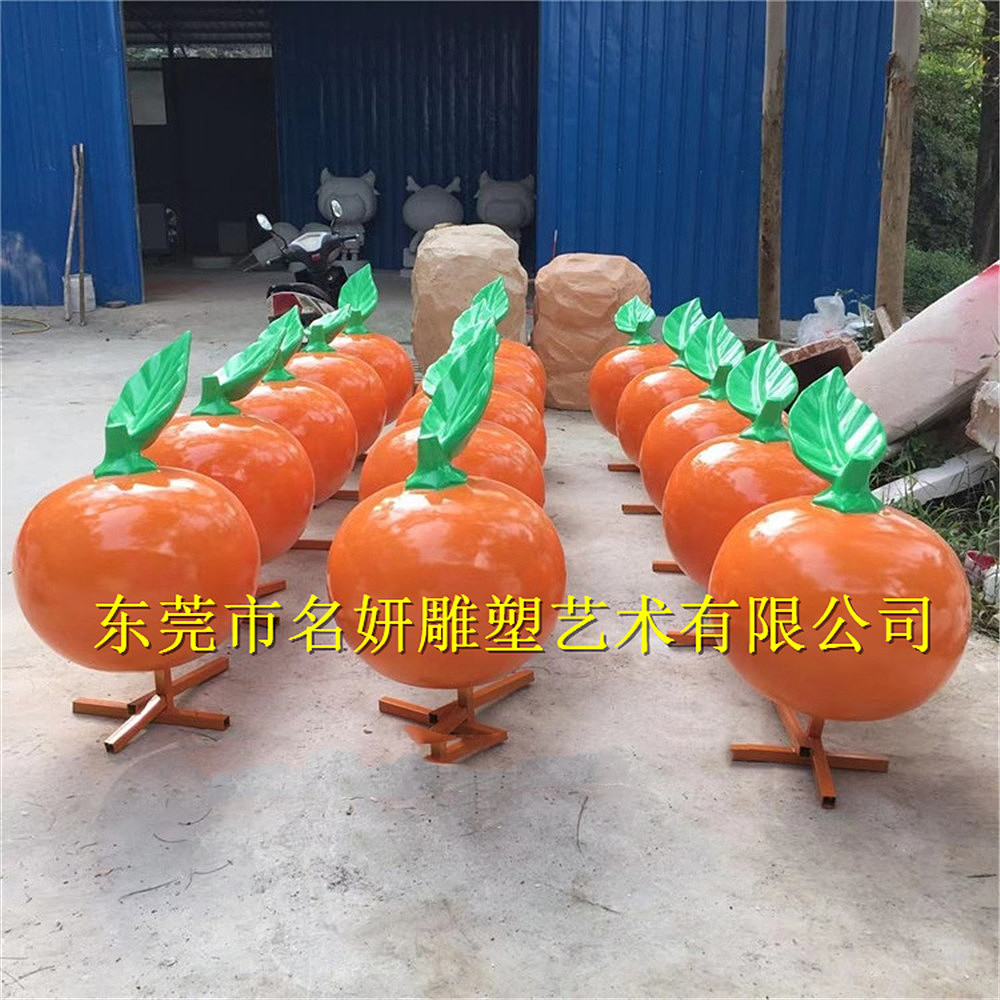 记录丰收喜悦玻璃钢桔子卡通吉祥物脐橙公仔沙糖桔雕塑