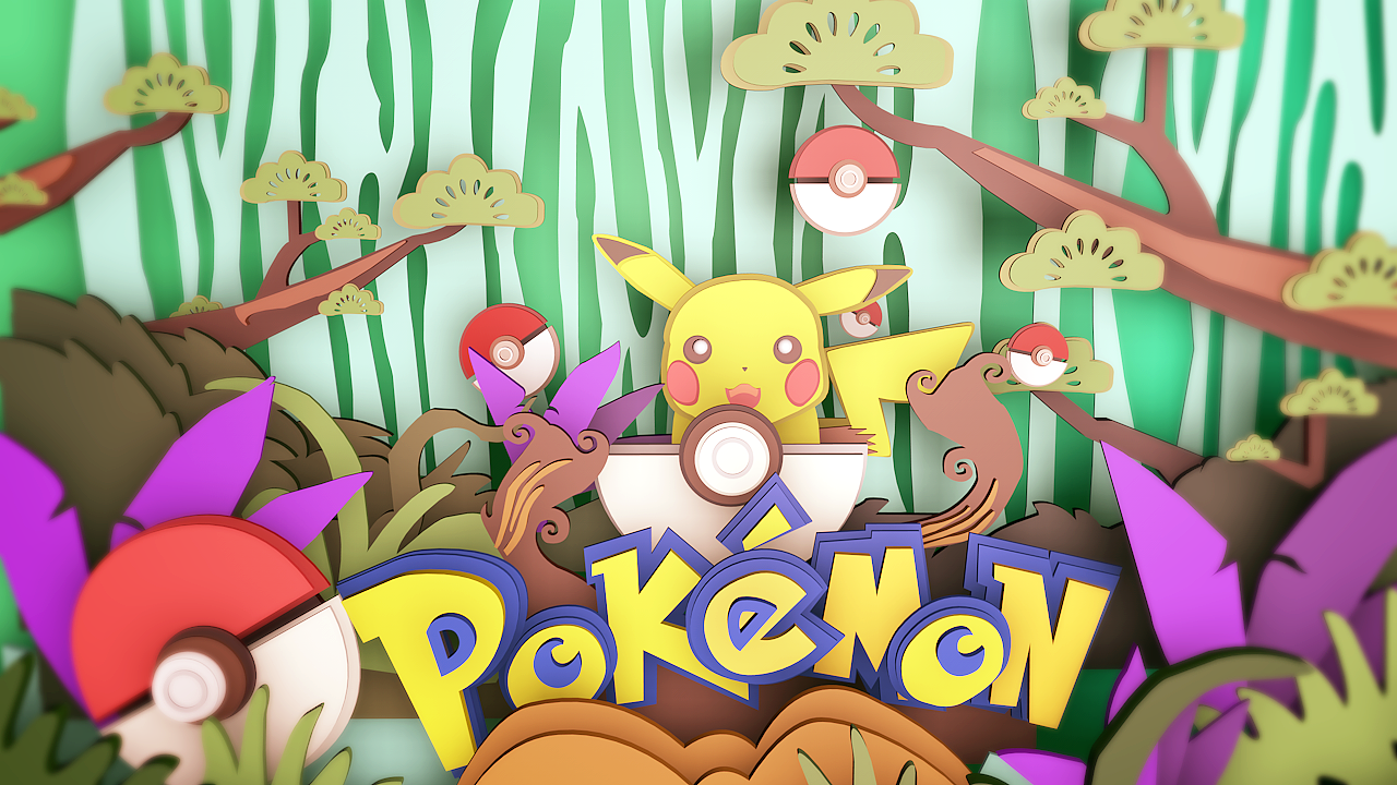 皮卡丘c4d剪影插画