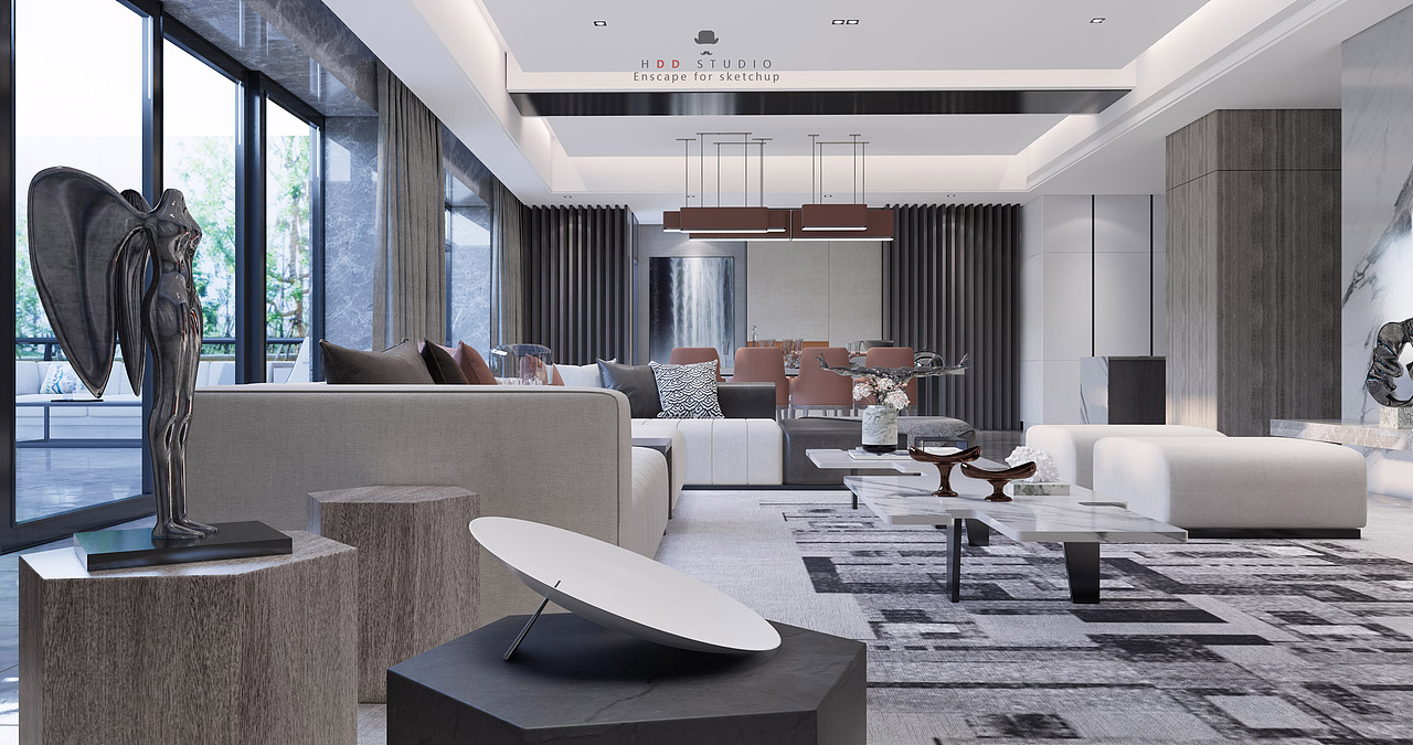 Enscape for sketchup┃现代客餐厅（图ZMTgxMzM2ODA0） - 家装设计 - 站酷设计师黄豆豆丶0原创素材 - 站酷ZCOOL