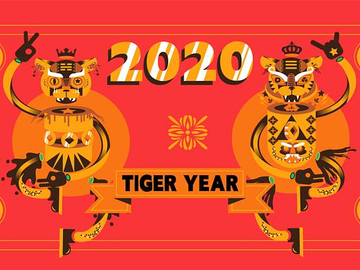 潮流商业插画复古图腾风虎年日历封面