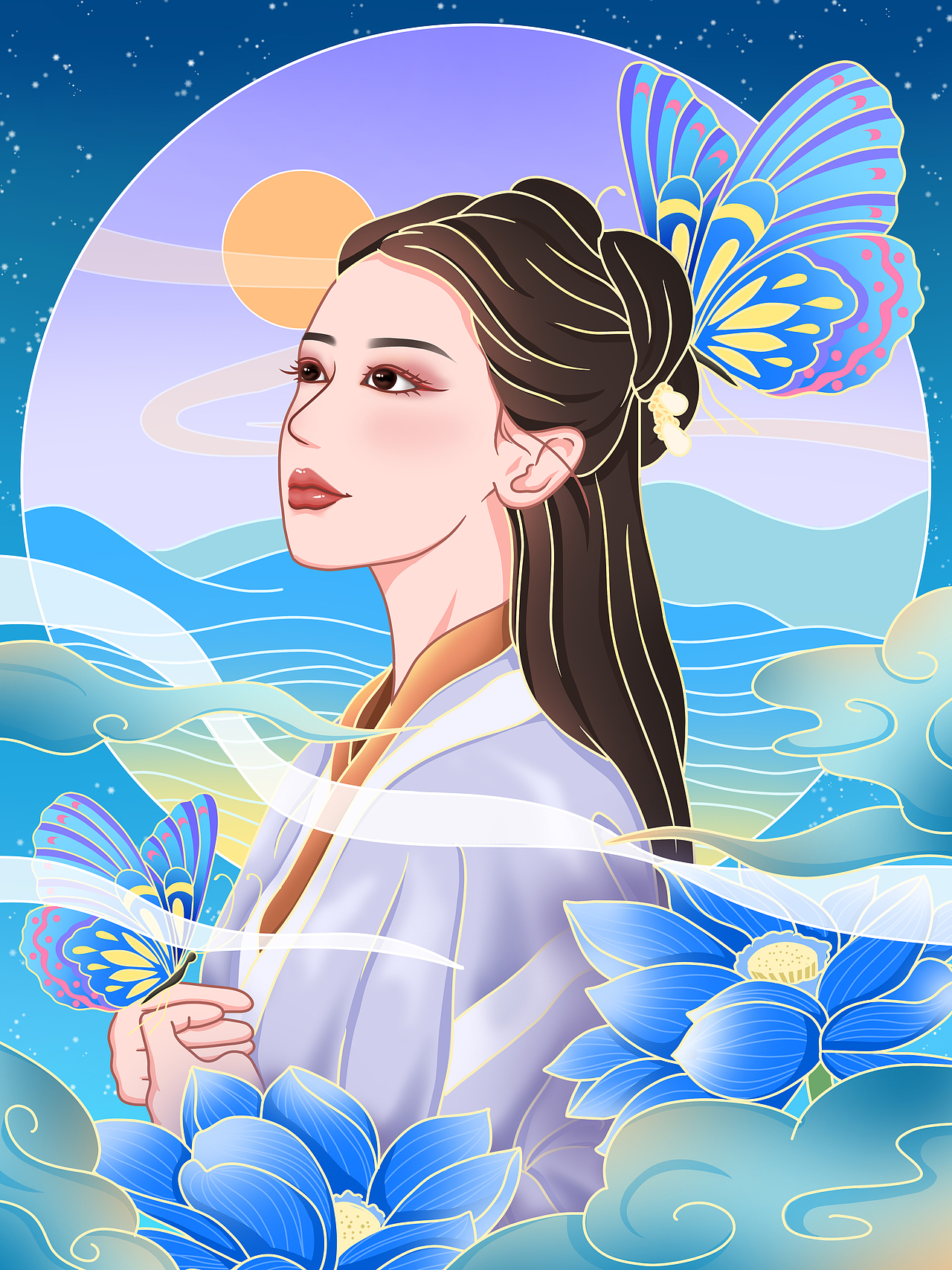 国潮风古风美女插画