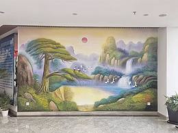 墻體彩繪迎客松  浮雕壁畫迎客松