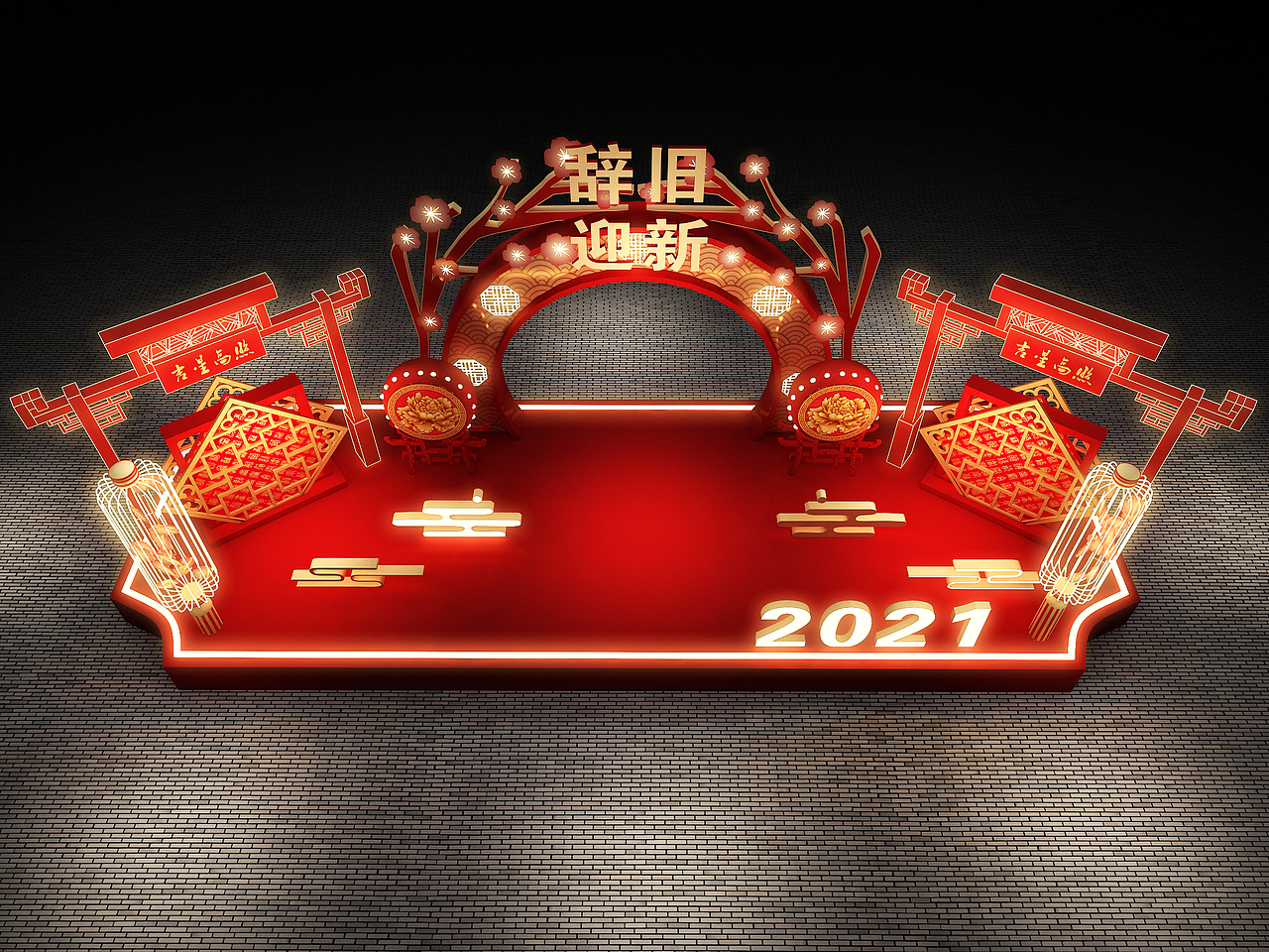 3D设计效果图▪中式2021年新春专用美陈DP拍照打卡点（图ZMjM4OTUxODEy） - 场景 - 站酷设计师艾蓝木子原创素材 - 站酷ZCOOL