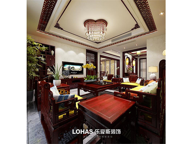 郑州乐豪斯装饰_郑州别墅装修设计_中式古典别墅效果图