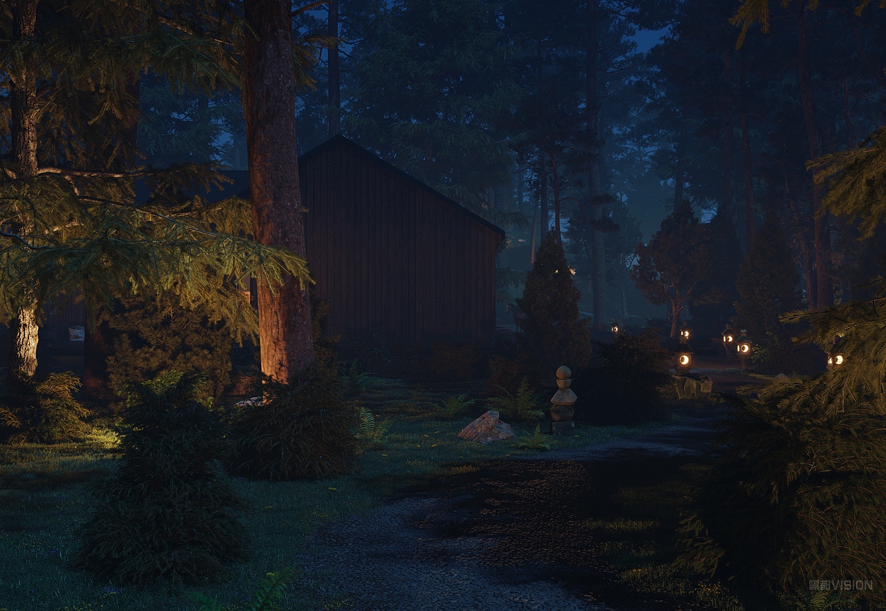 林中小屋-退休矿工努儿哈吃的休闲生活 夜景篇（图ZMjcxODc4OTcy） - 建筑设计 - 站酷设计师霸都THES原创素材 - 站酷ZCOOL