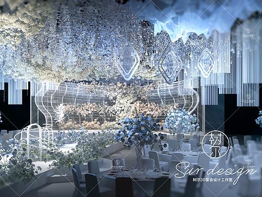 SurDesign树尔设计工作室蓝色系婚礼宴会3D效果图