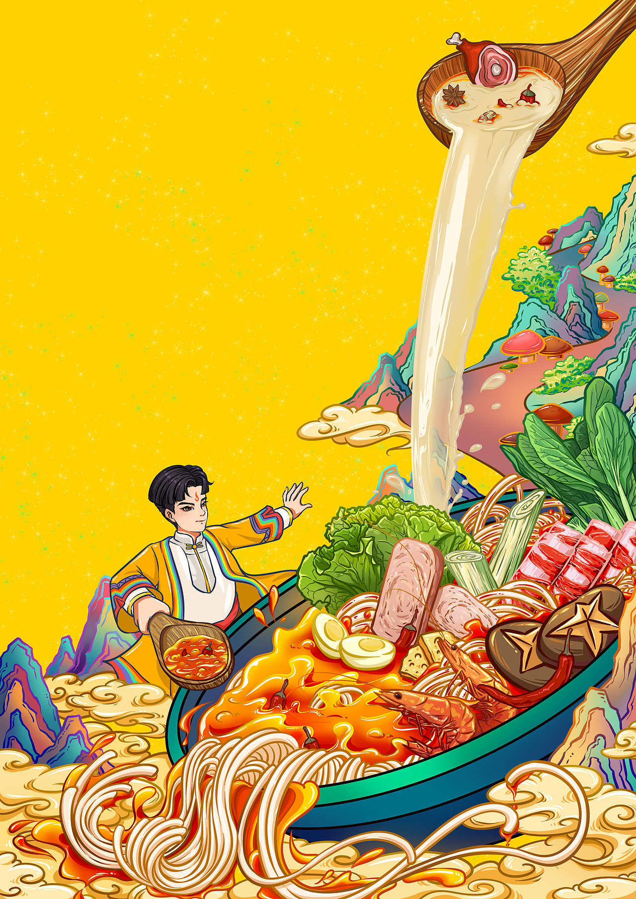 过桥米线 包装插画设计