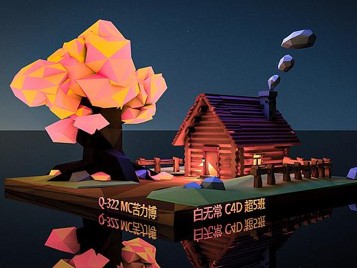 C4D日常练习LOWPOLY风格木屋