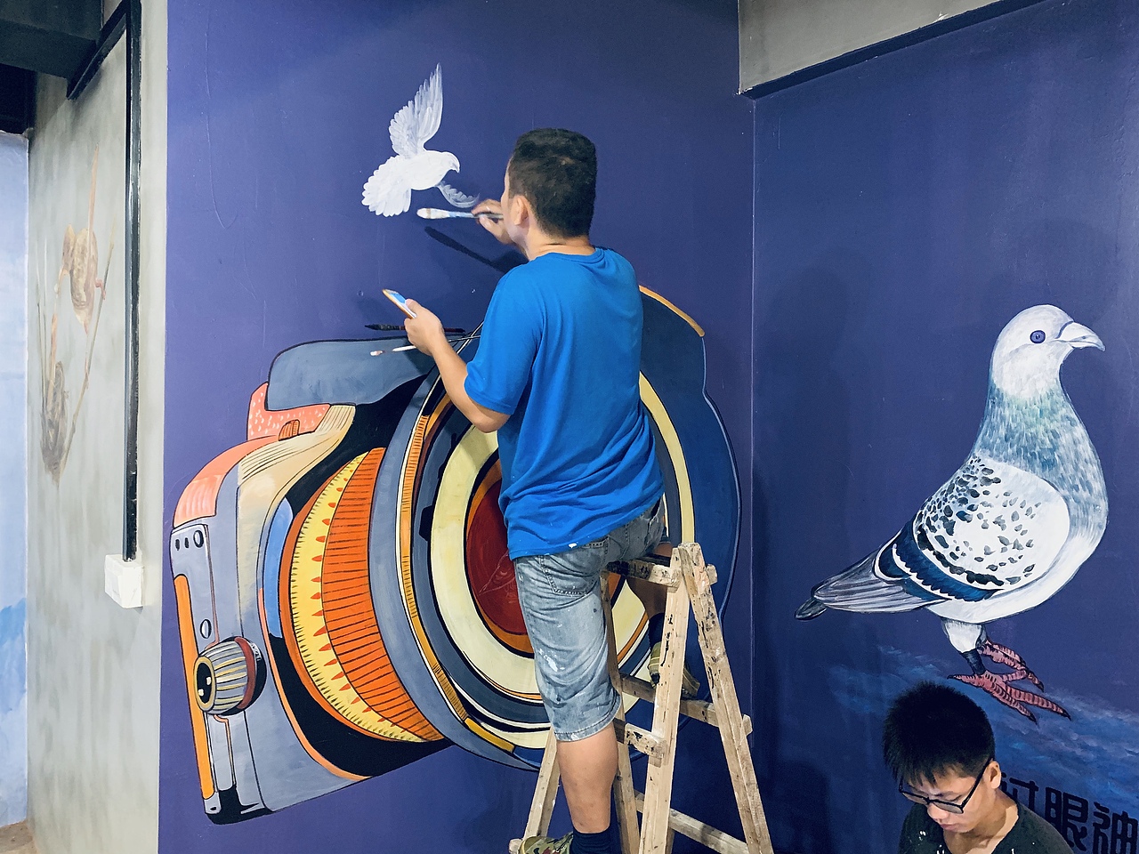 鸽子餐厅墙体彩绘_堇墨墙绘-站酷zcool