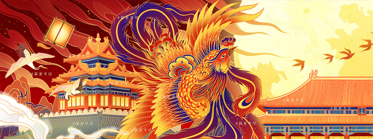 【凤凰来仪】中秋礼盒包装插画