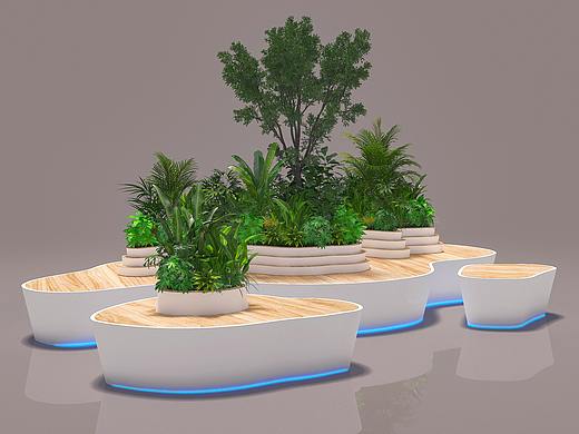 商场绿植休闲椅 商场美陈 公共休息区 绿植景观