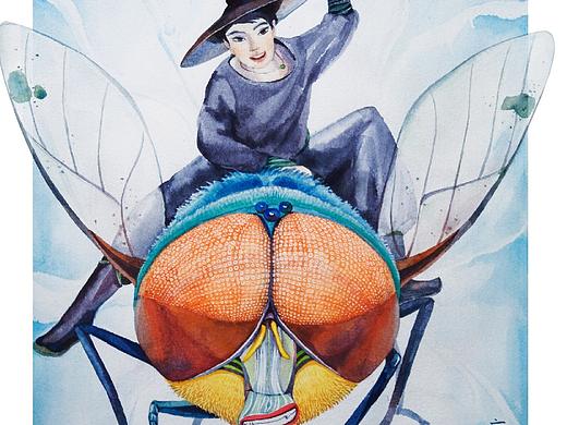 御虫飞行-骑苍蝇的少年（水彩）