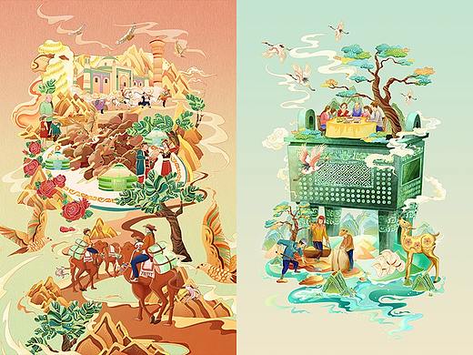 【美食城市之新疆】·【器皿与节气—冬至】·国潮插画