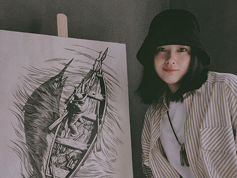 手工雕刻黑白木刻版画