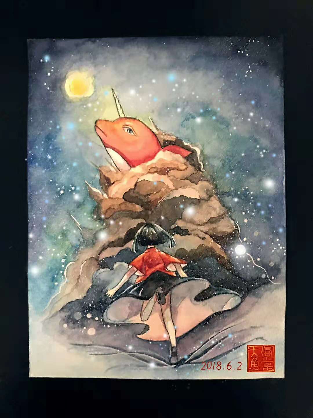 大鱼海棠水彩动漫水彩画|纯艺术|绘画|simple003_原创作品-站酷zcool