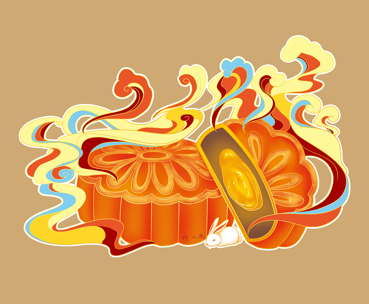 中秋月饼包装插画