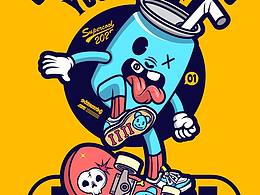 潮流插画|饮品插画|T恤潮流插画|滑板