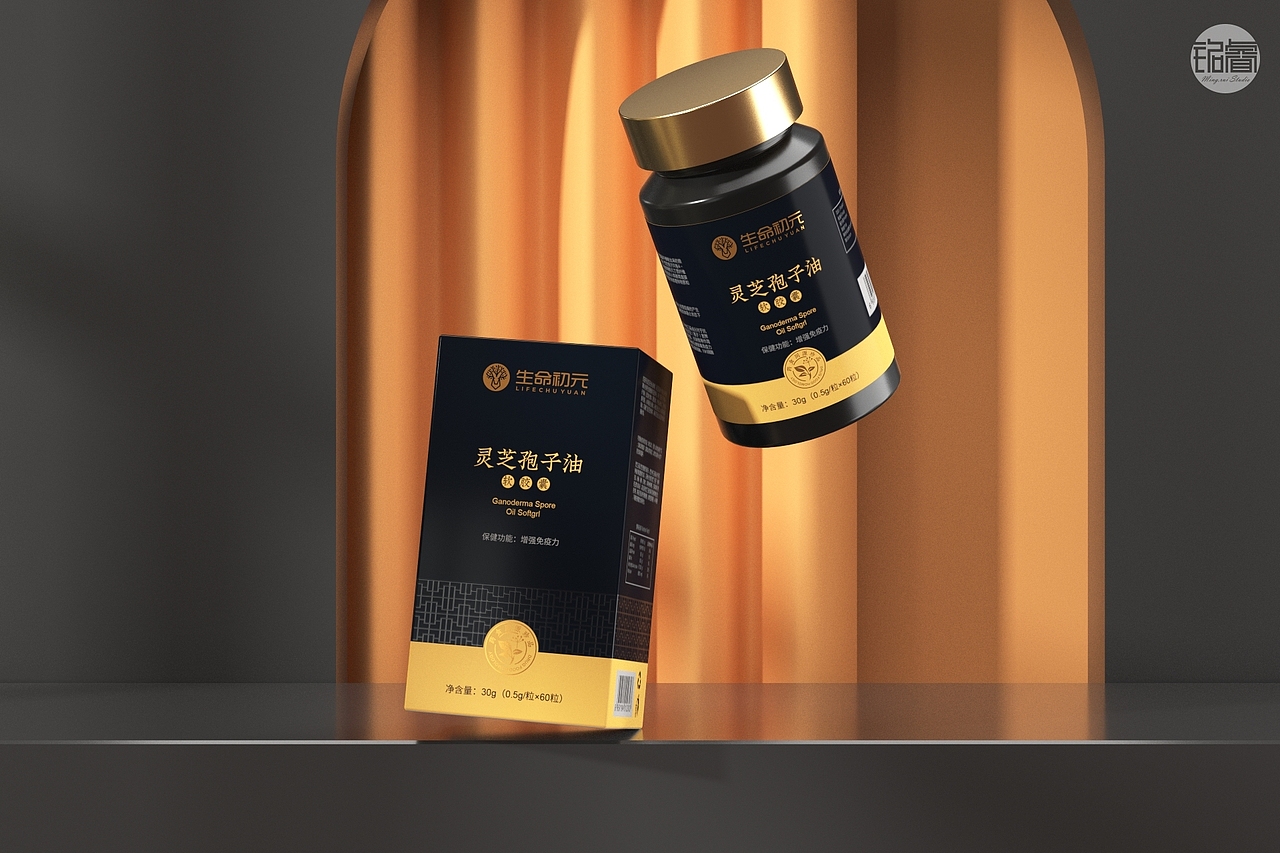 保健包装 灵芝孢子油 软胶囊包装设计©刘益铭 原创作品