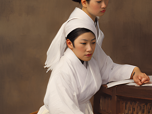 #站酷梦笔#一位美丽年轻的日本护士，戴着白色纱布口罩