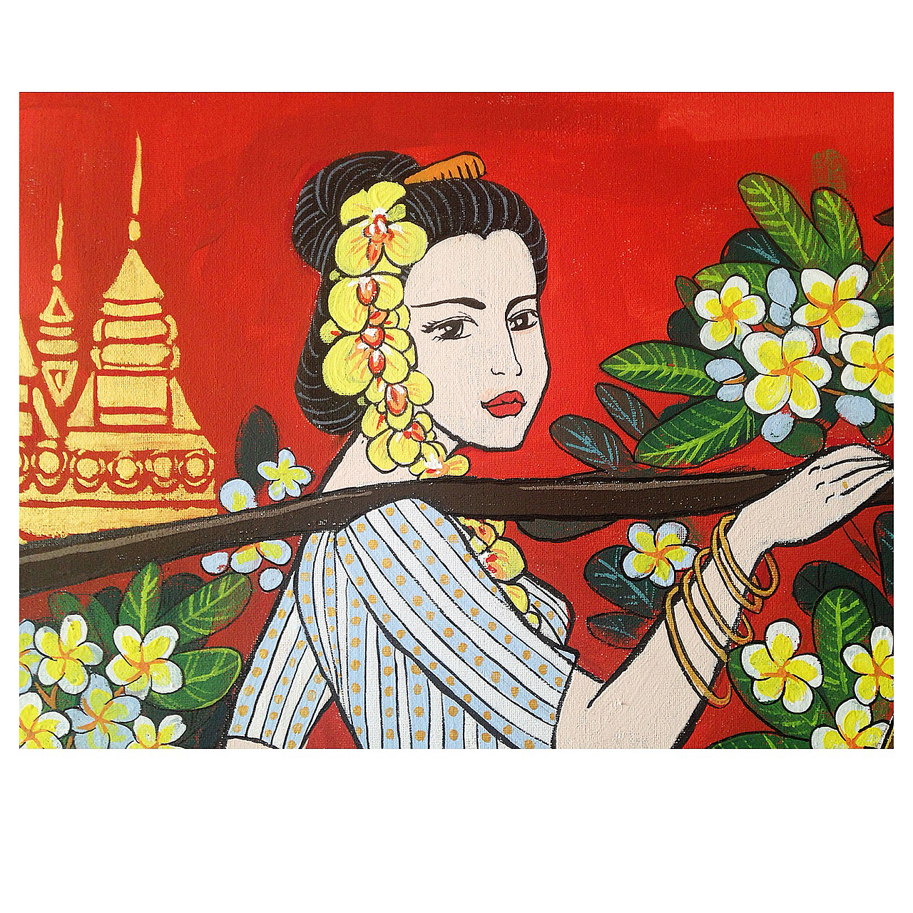 原创作品纯艺术绘画西双版纳傣族民族装饰画