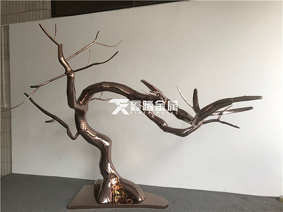 不锈钢松树雕塑、庭院不锈钢抽象仿真迎客松雕塑