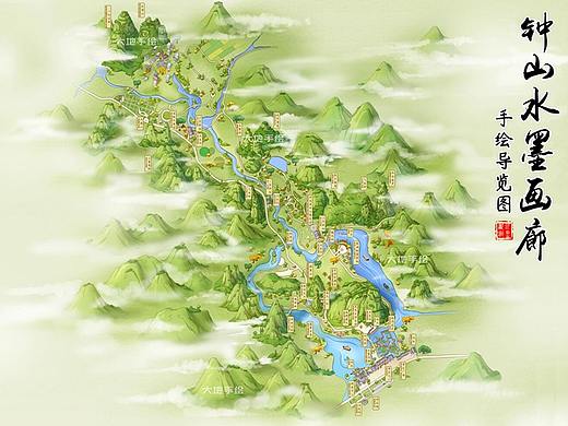 钟山水墨画廊手绘地图