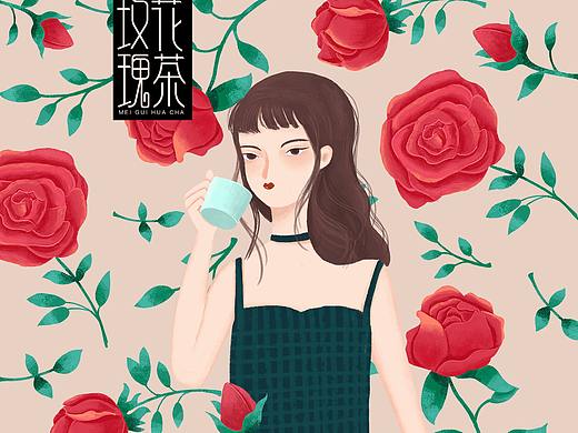 玫瑰花茶包装 扁平风插画