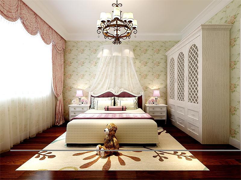 郑州万科大都会四房美式风装修案例,女孩房