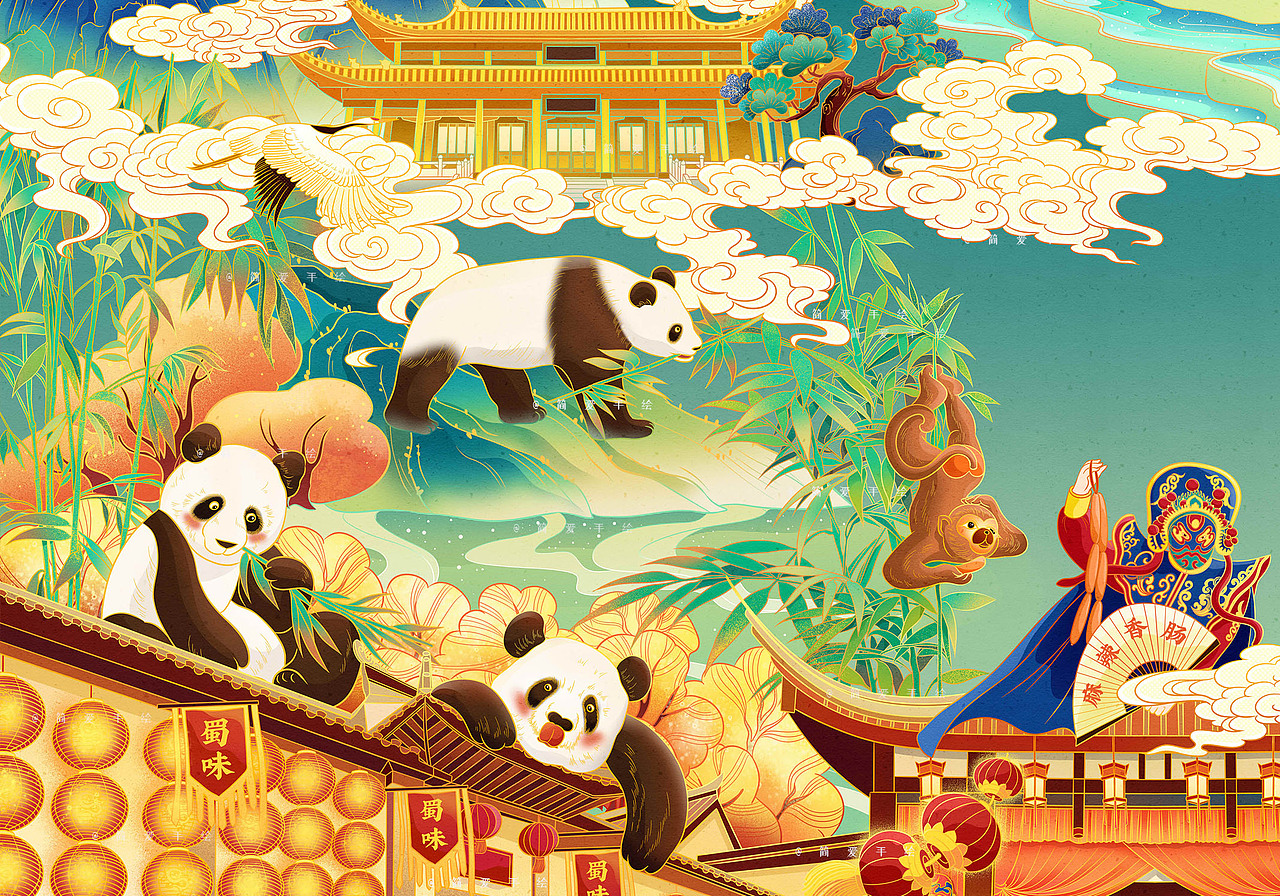 【印象成都】蜀味腊味年货包装插画（图ZMjIzNTk3NzIw） - 商业插画 - 站酷设计师简爱手绘原创素材 - 站酷ZCOOL