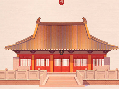 手绘国风古建筑-大成殿