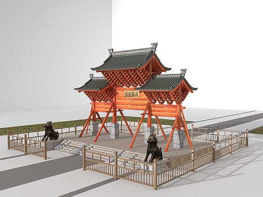 牌楼三维建模(仿应县木塔牌楼)（Cinema 4D＋VRay）