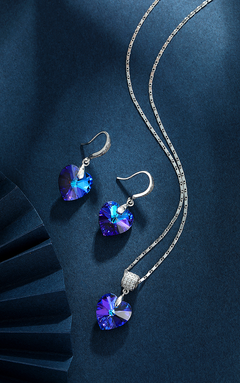 久违的一波蓝 水晶耳钉 水晶项链套装 珍珠耳钉 手链