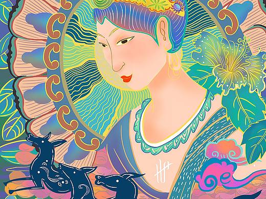 藏族美女手绘板敦煌壁画