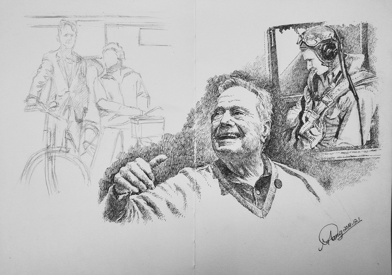 针管笔画 —— 老布什（图ZMTM3NjI1Mzc2） - 创作习作 - 站酷设计师tianxiaqianmo原创素材 - 站酷ZCOOL