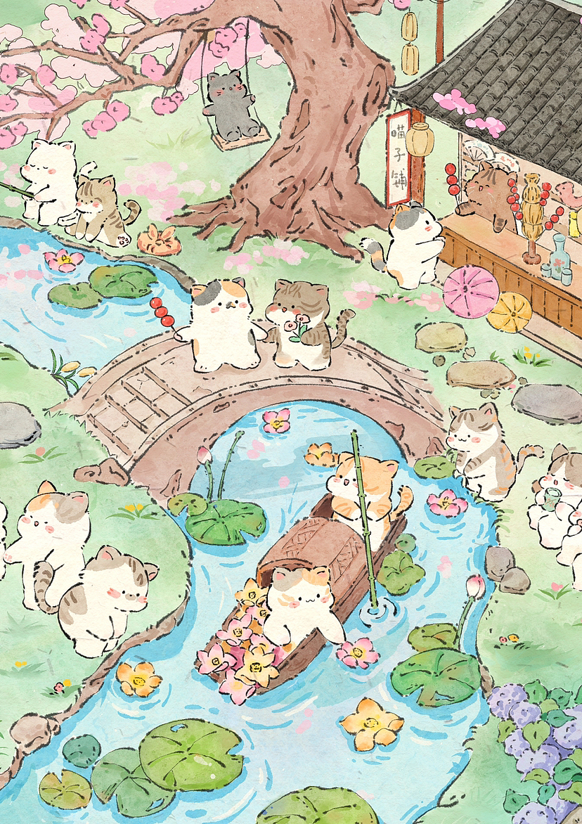 春暖花开,古风可爱小动物插画合集