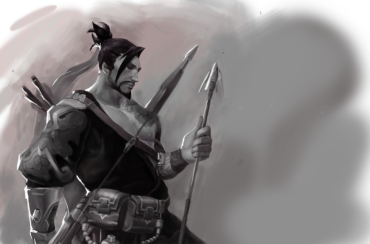 初次板绘-临摹半藏，灰度版+强反光版（图ZNzMwNTg1MTY=） - 创作习作 - 站酷设计师水花巨人原创素材 - 站酷ZCOOL