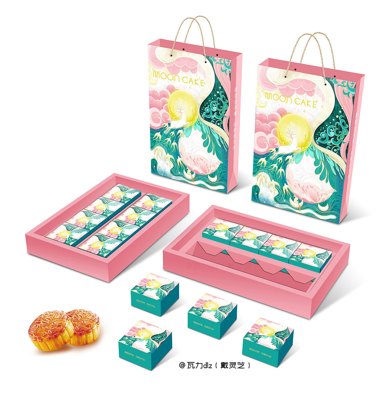 中秋礼盒包装设计插画:瑞月赐福