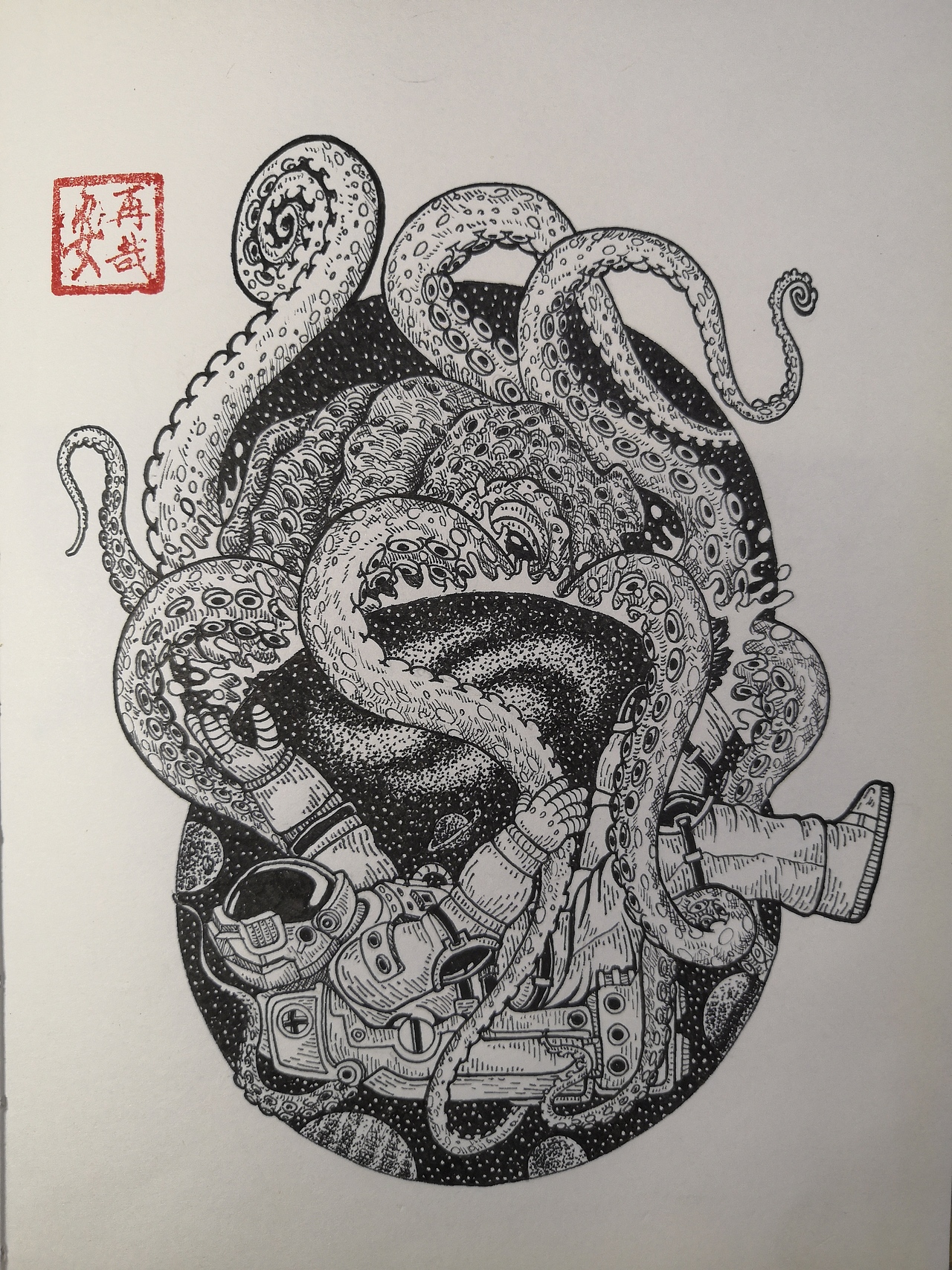 黑白插画~梦与现实的交织