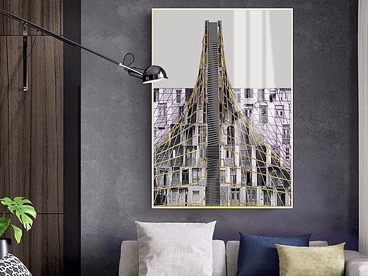 北欧抽象建筑客厅玄关装饰画金色抽象画挂画