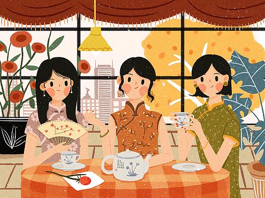 复古插画|名媛的下午茶