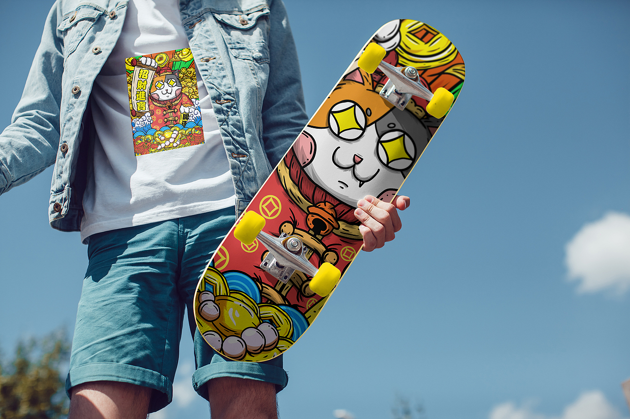 招财猫国潮插画