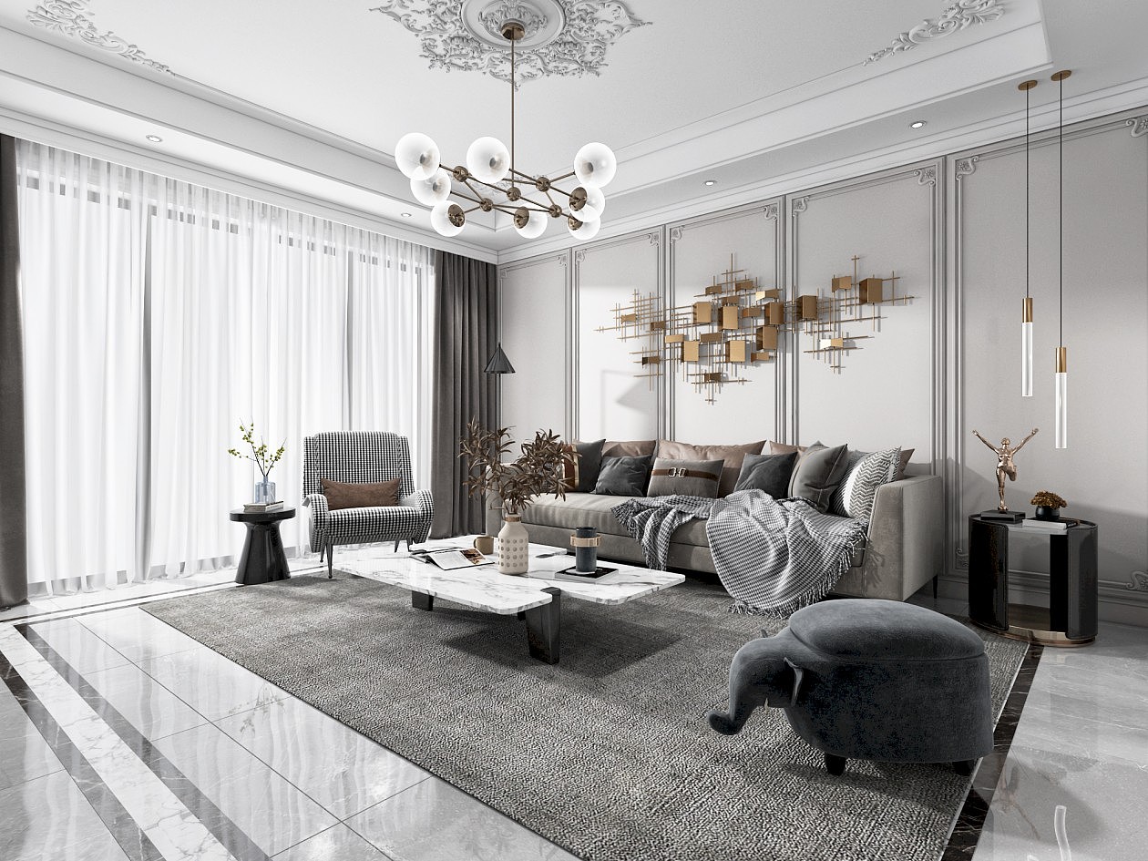 美式轻奢 浪漫的造型作为硬装搭配现代的家具（图ZMjIxMjE0NjA0） - 家装设计 - 站酷设计师室内设计盈盈原创素材 - 站酷ZCOOL