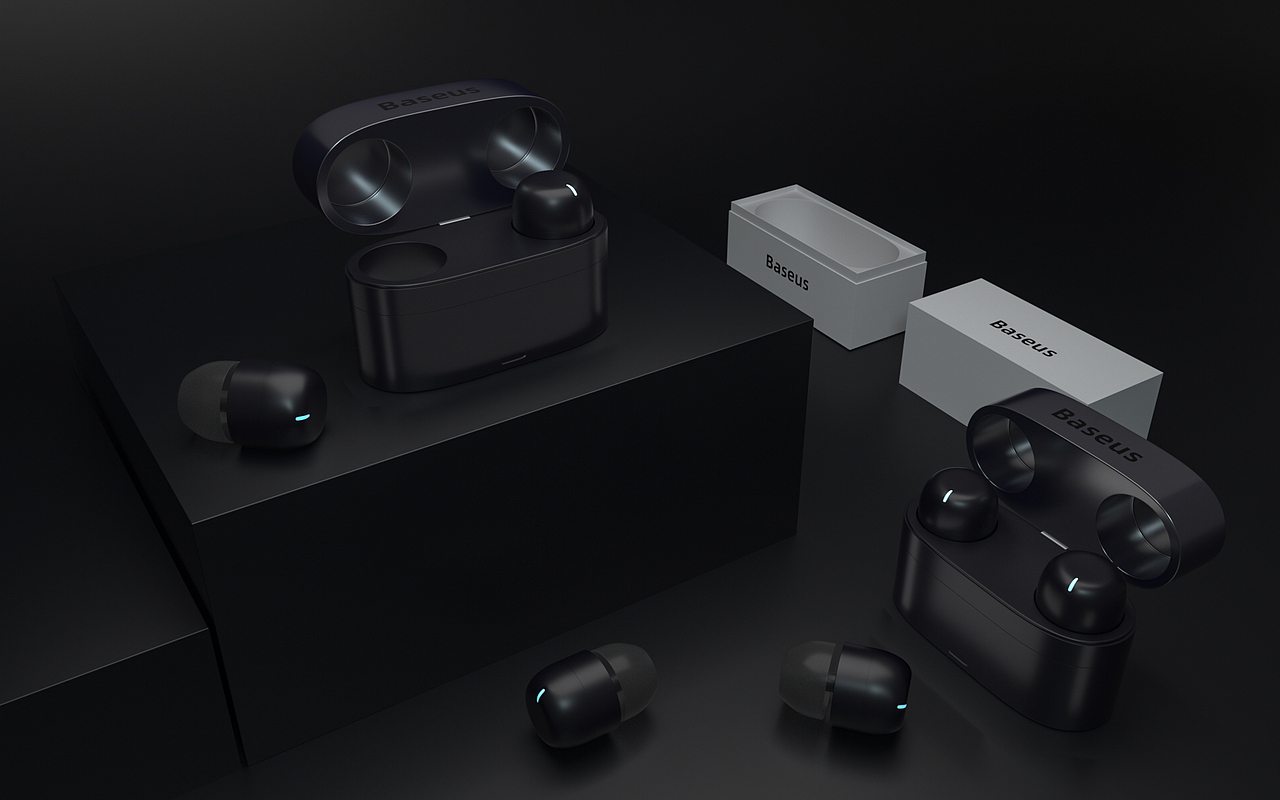 一组蓝牙耳机的建模渲染