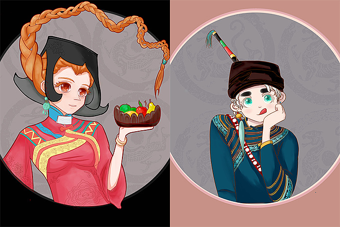 民族服饰原创人物插画系列（图ZMjEzMTg5NTgw） - 概念设定 - 站酷设计师山竹沐子原创素材 - 站酷ZCOOL
