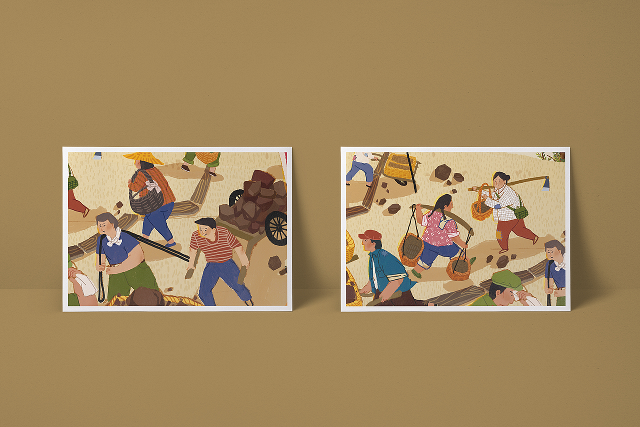 溧塘水库怀旧挑圩图（图ZMTMxNjY2Nzg4） - 商业插画 - 站酷设计师猫屋Becky原创素材 - 站酷ZCOOL