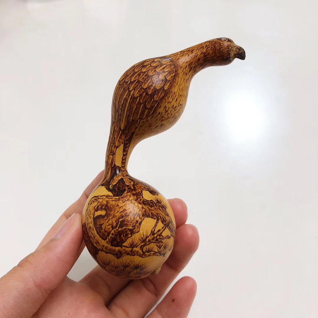 葫芦手工烙画(鹰)  手把件  文玩 异形葫芦