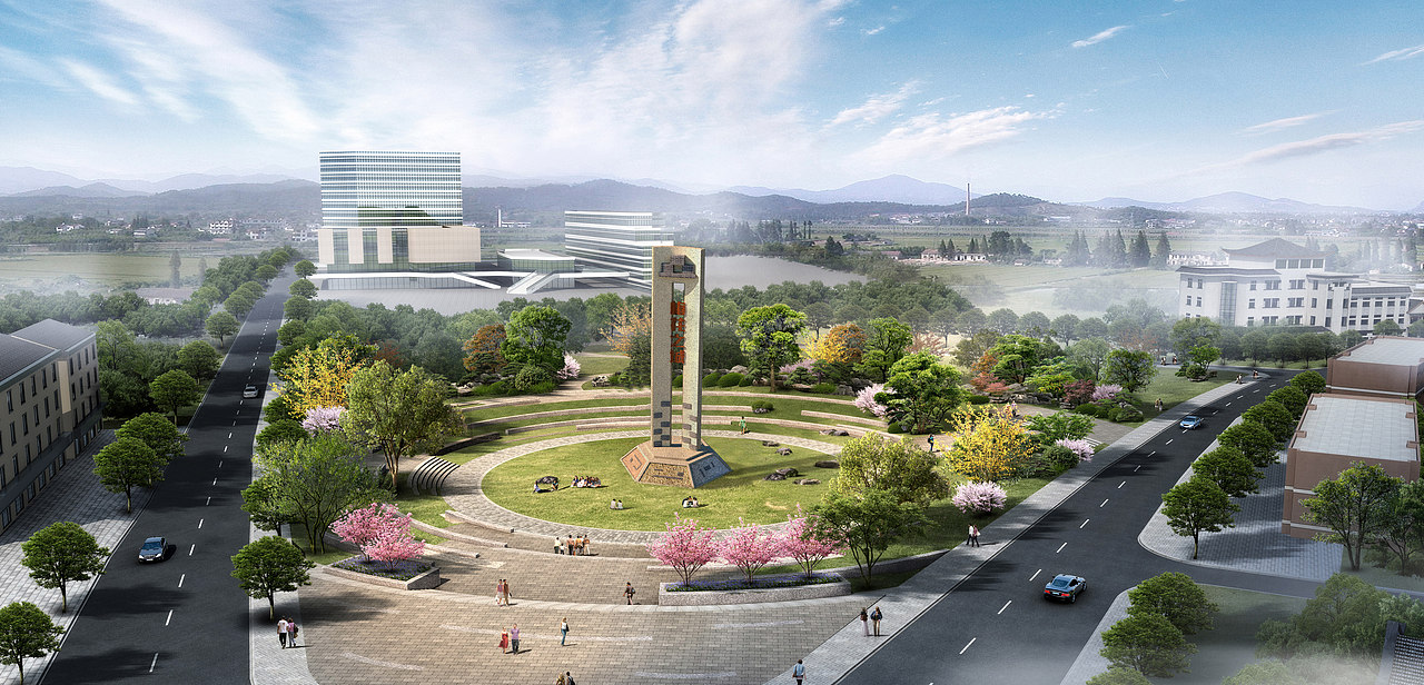 形象,下半部分青砖与现代建筑材质的融合共处,代表梅城城市景观与发展