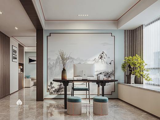 新中式辦公室（個人主頁-ZNTMyNzEwNTY=） - 商業(yè)空間設(shè)計 - 站酷設(shè)計師三石視覺表現(xiàn)原創(chuàng)素材 - 站酷ZCOOL