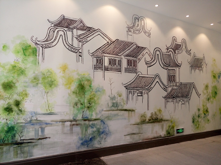 广州花都 万达旅游城 水墨壁画|其他艺创|纯艺术|广州墙绘艺术 - 原创